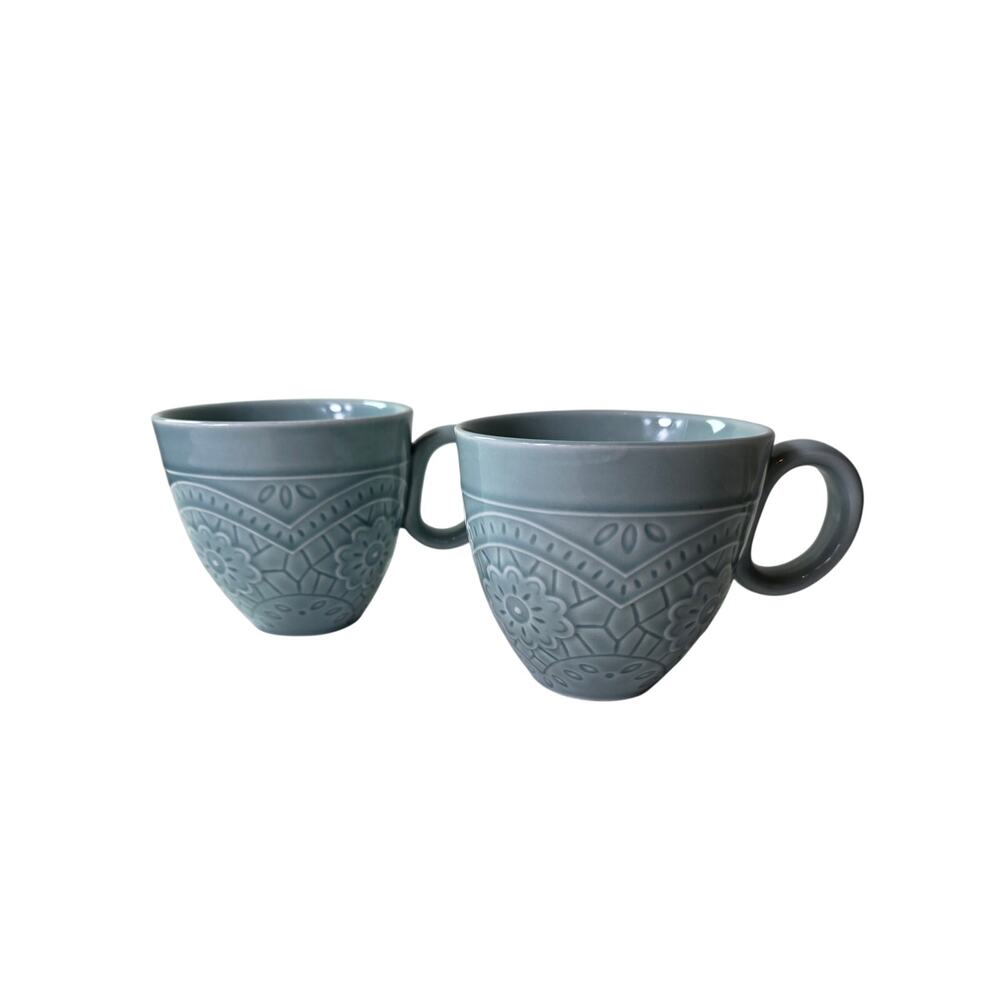 GIBSON ELITE Designs Blue Embossed Floral Tea Coffee 14oz Mug Set of 2